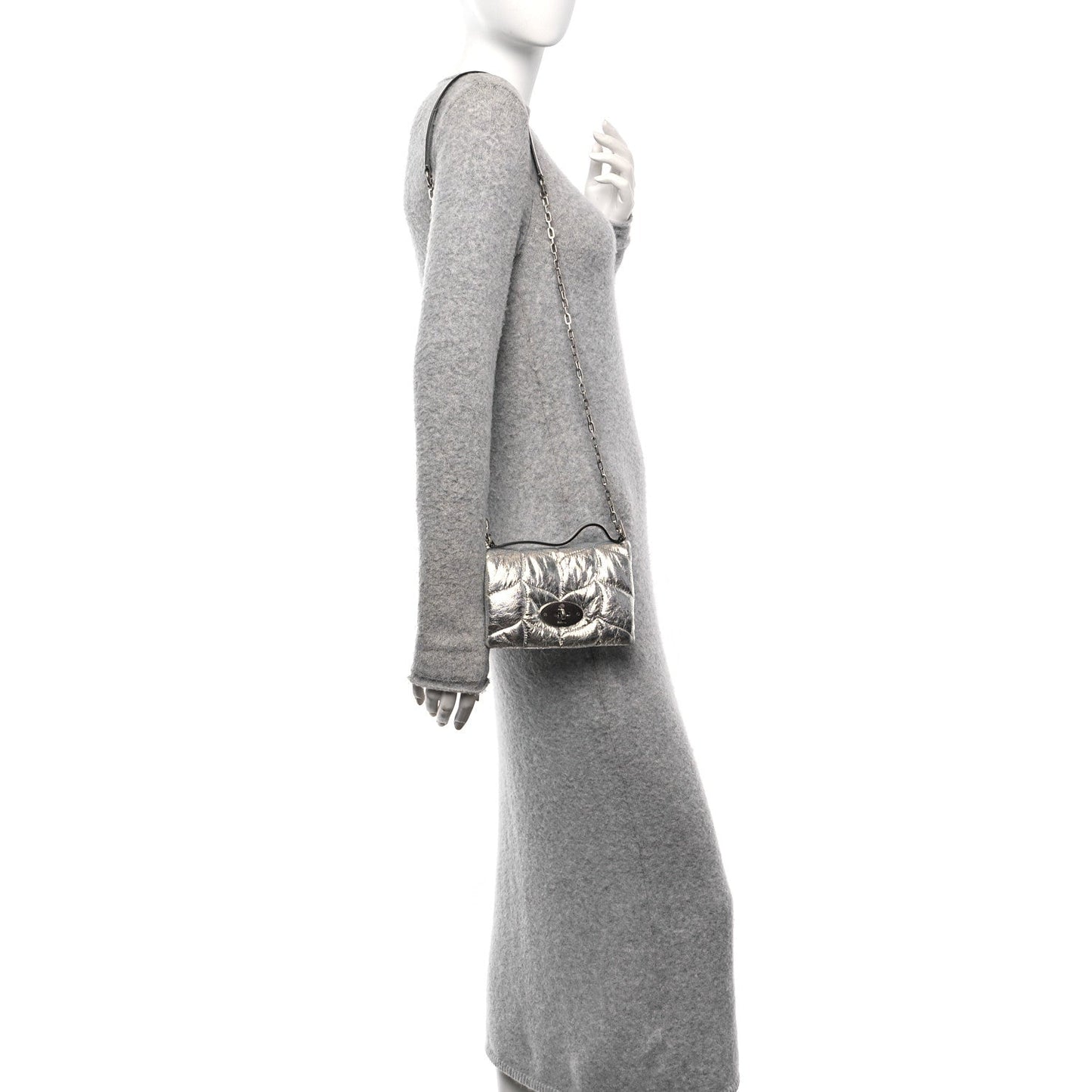 Metallic Crinkled Nappa Pillow Quilted Tiny Softie Bag Silver