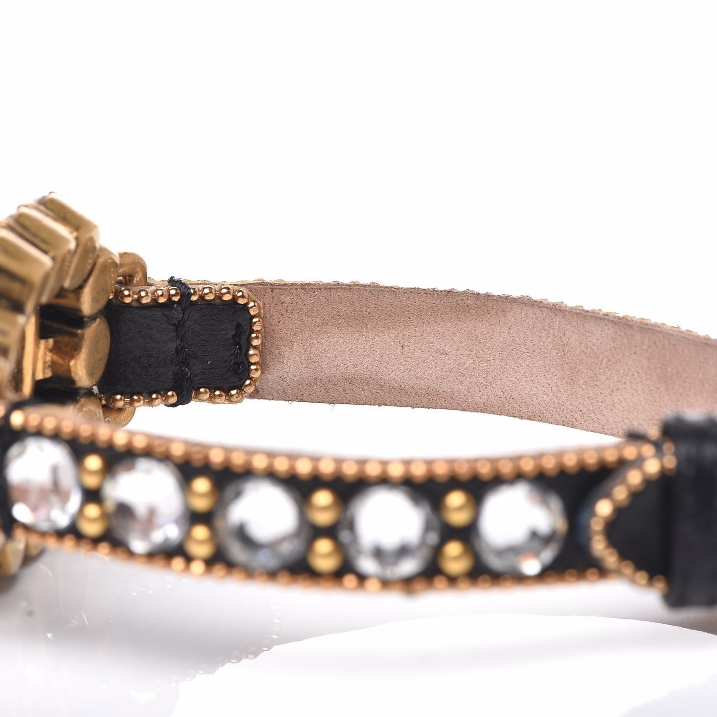 Metal Calfskin Crystal Double G Bracelet Black
