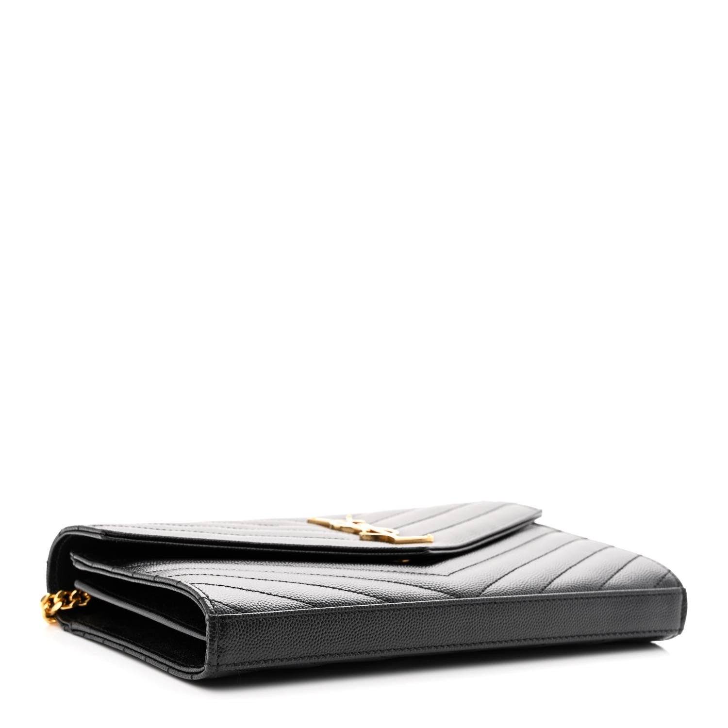 Saint Laurent Grain De Poudre Matelasse Chevron Monogram Chain Wallet Black 4 of 10