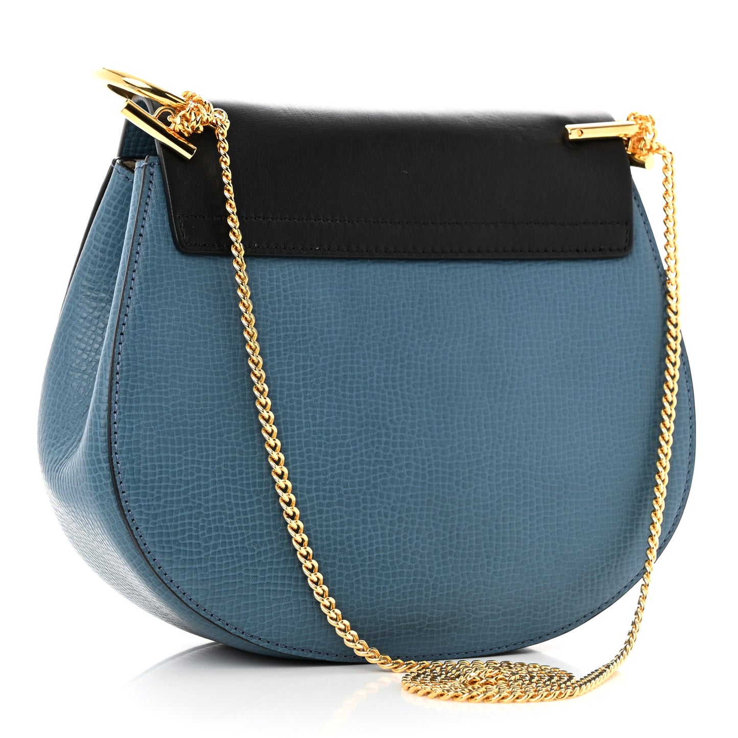 Grained Calfskin Lambskin Mini Bi-Color Drew Shoulder Bag Blue Black
