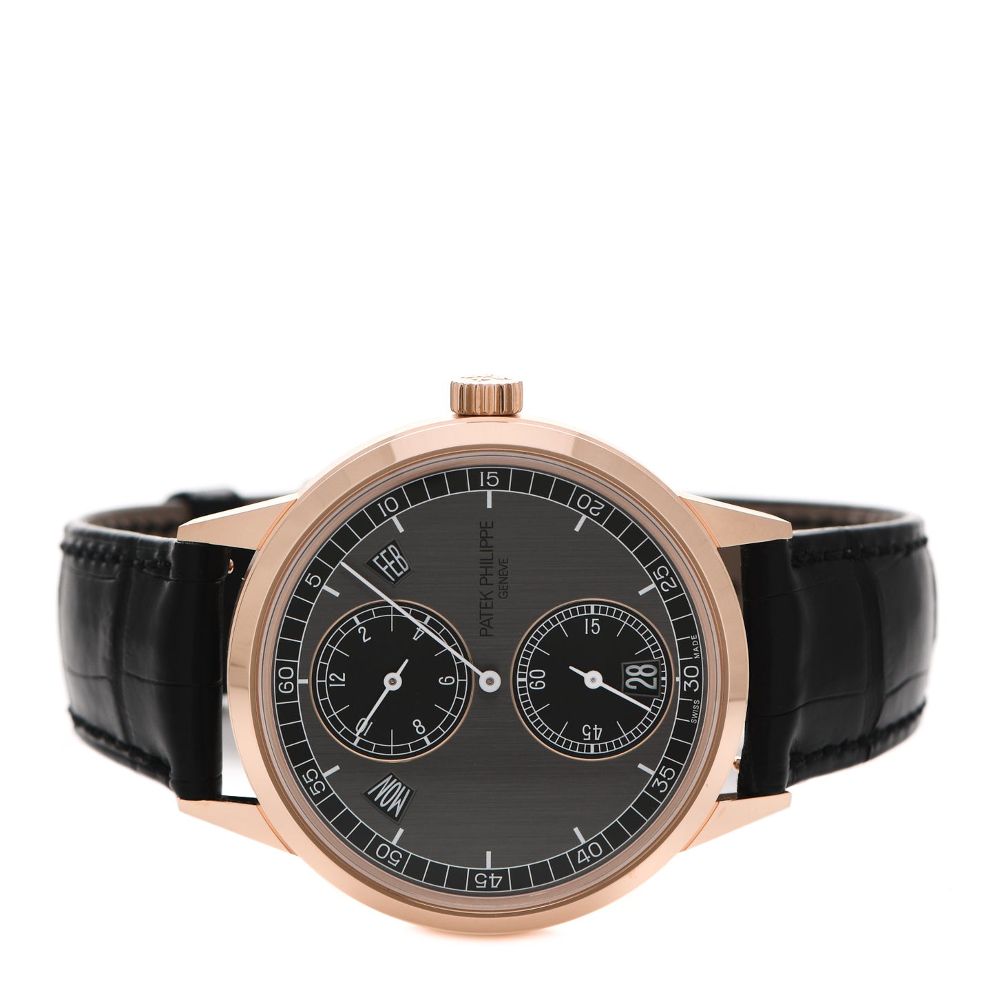 18K Rose Gold Alligator 40.5mm Annual Calendar Regulator Display Automatic Watch Graphite 5235/50R