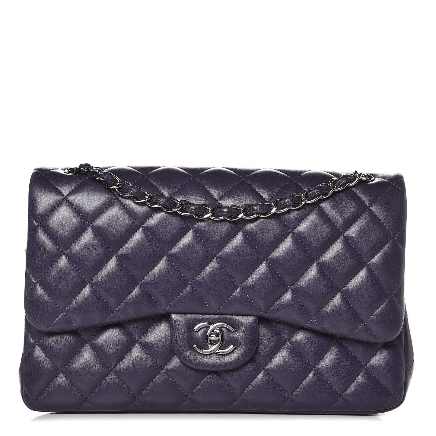 Lambskin Quilted Jumbo Double Flap Dark Purple