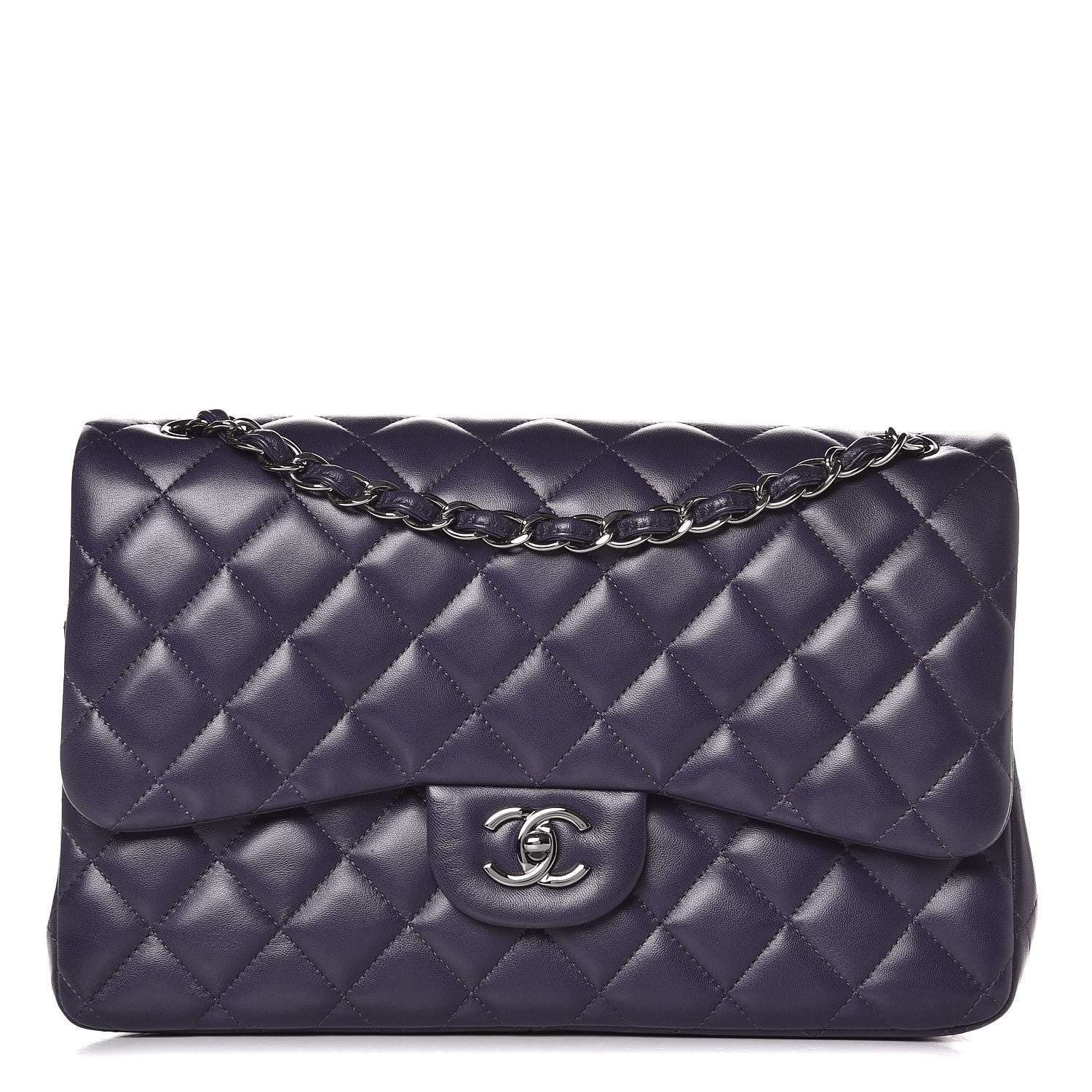 Chanel Lambskin Quilted Jumbo Double Flap Dark Purple 1 of 13