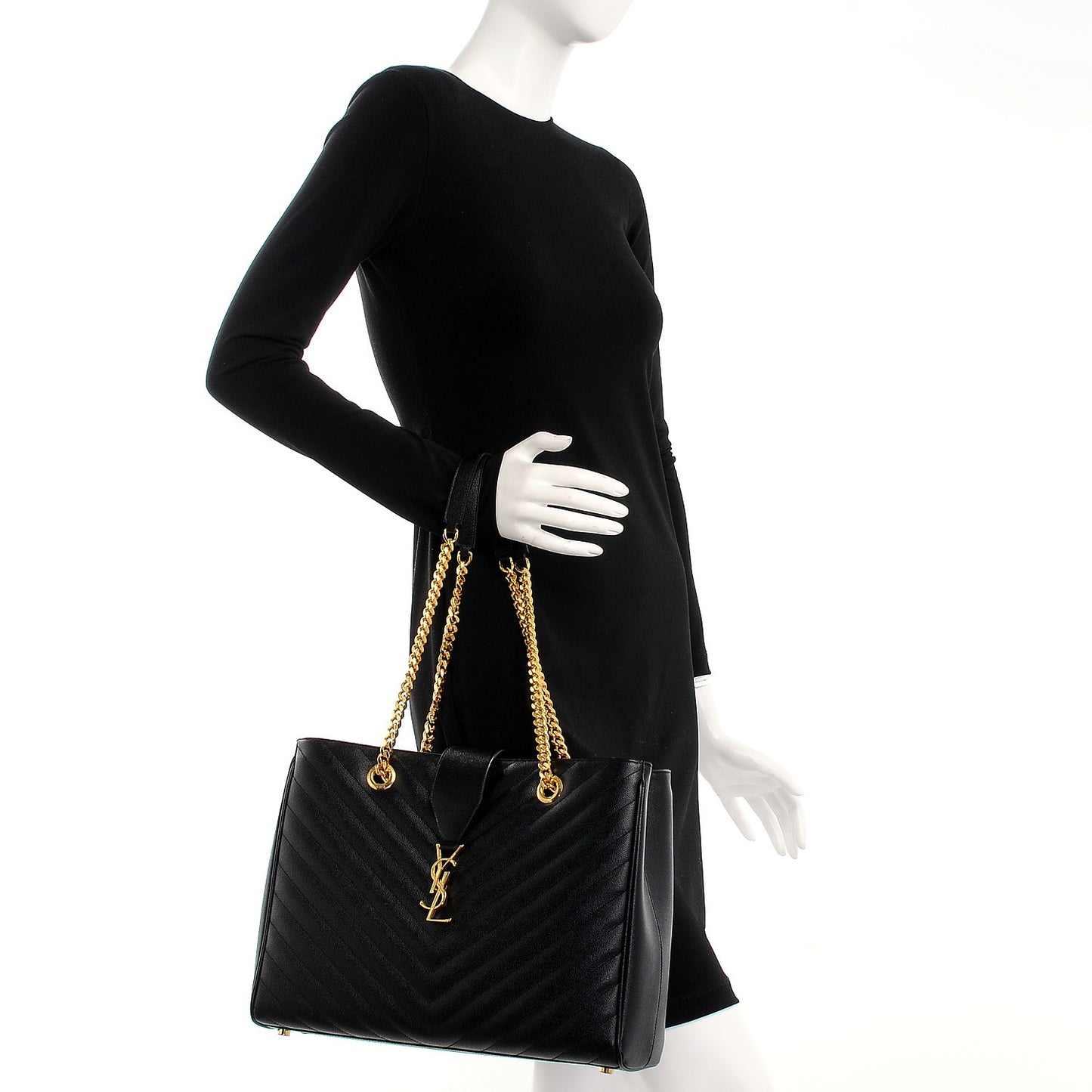 Grain De Poudre Matelasse Chevron Monogram Shopping Bag Black