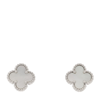 Van Cleef & Arpels 18K White Gold Mother of Pearl Sweet Alhambra Earrings 1 of 5