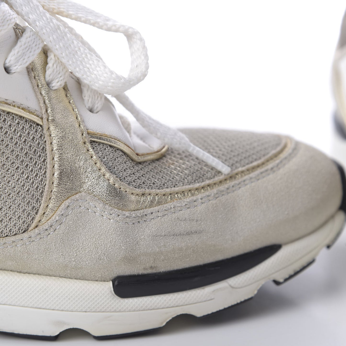 Suede Calfskin CC Sneakers 37.5 Beige Gold