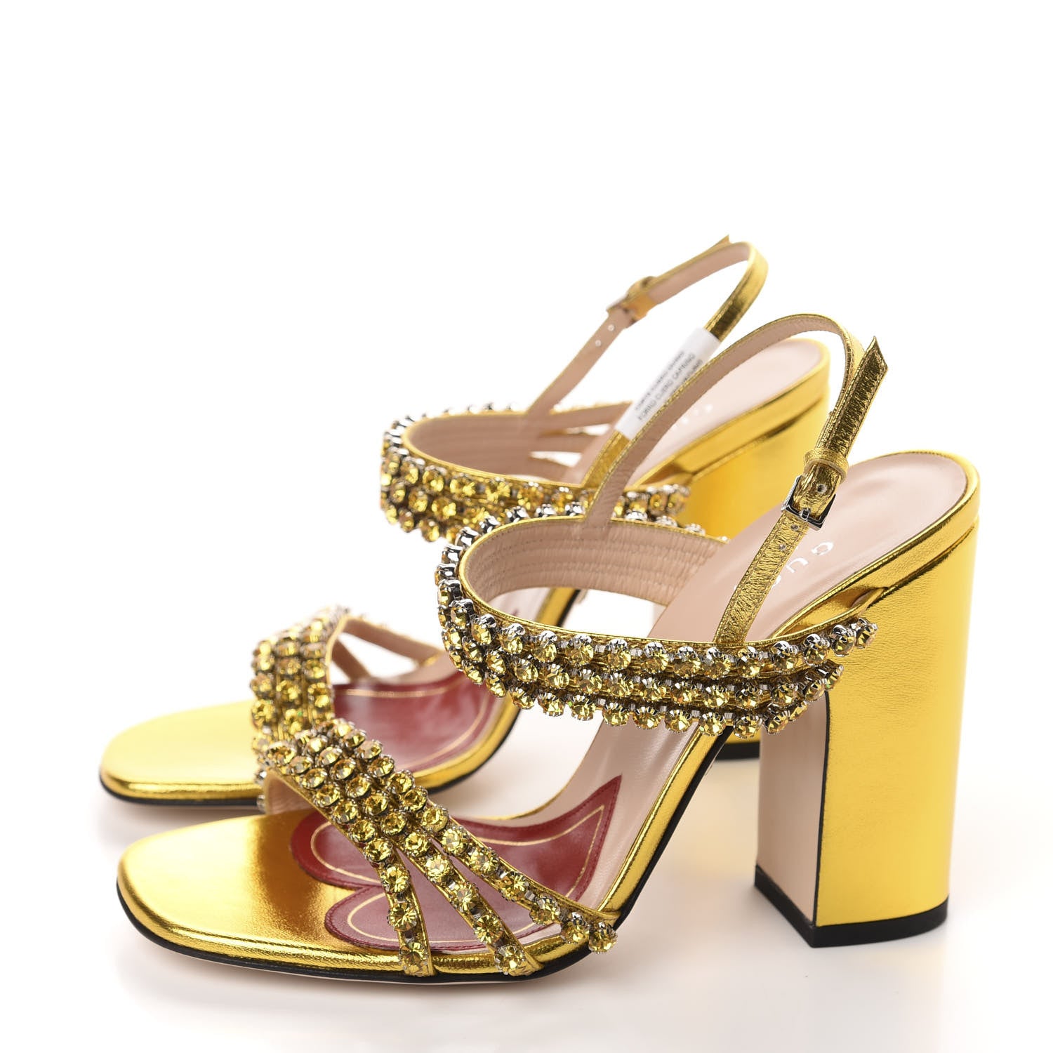 Gucci Nappa Silk Crystal Bertie High Heel Sandals 36 Gold 3 of 9