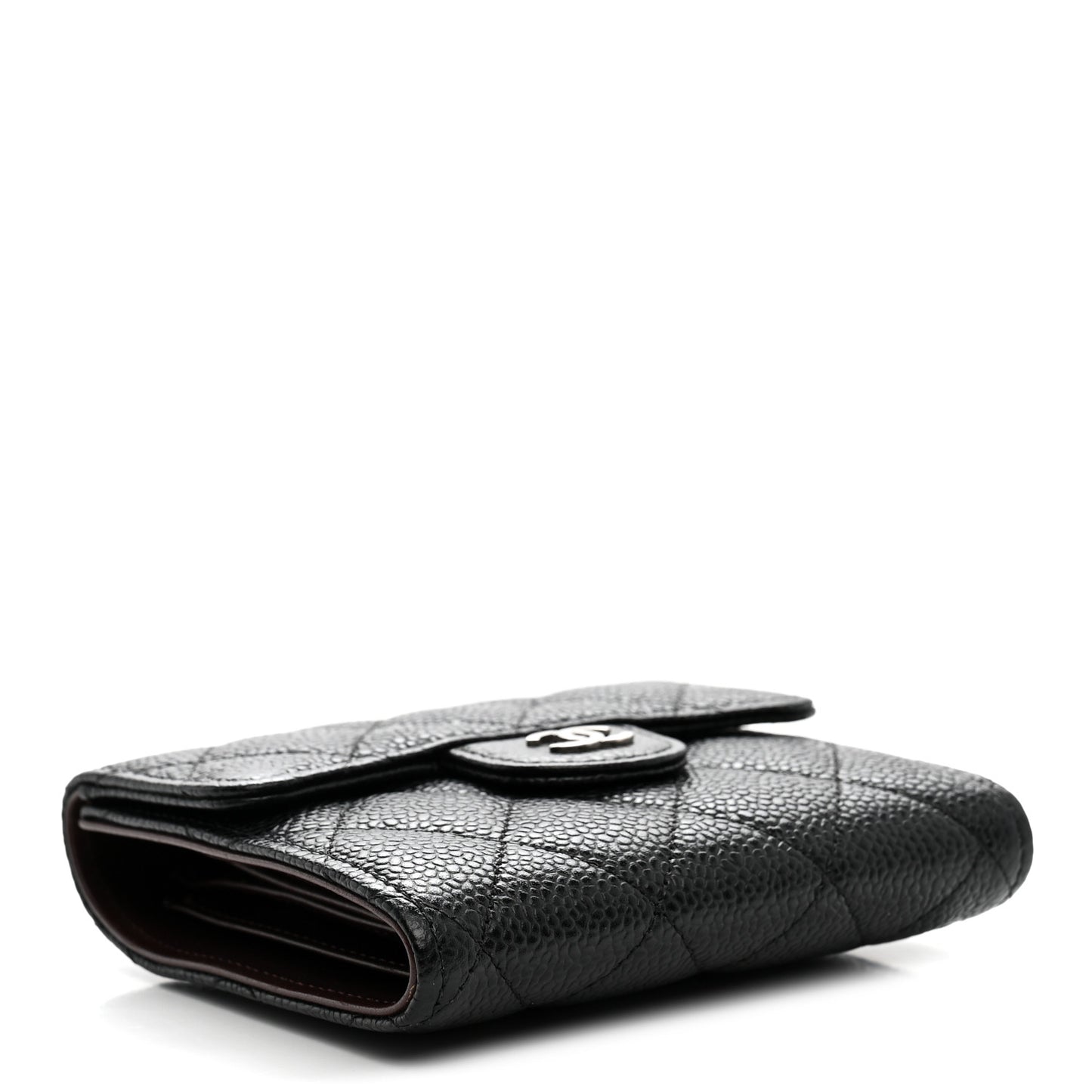 Caviar Quilted Compact Flap Wallet Black