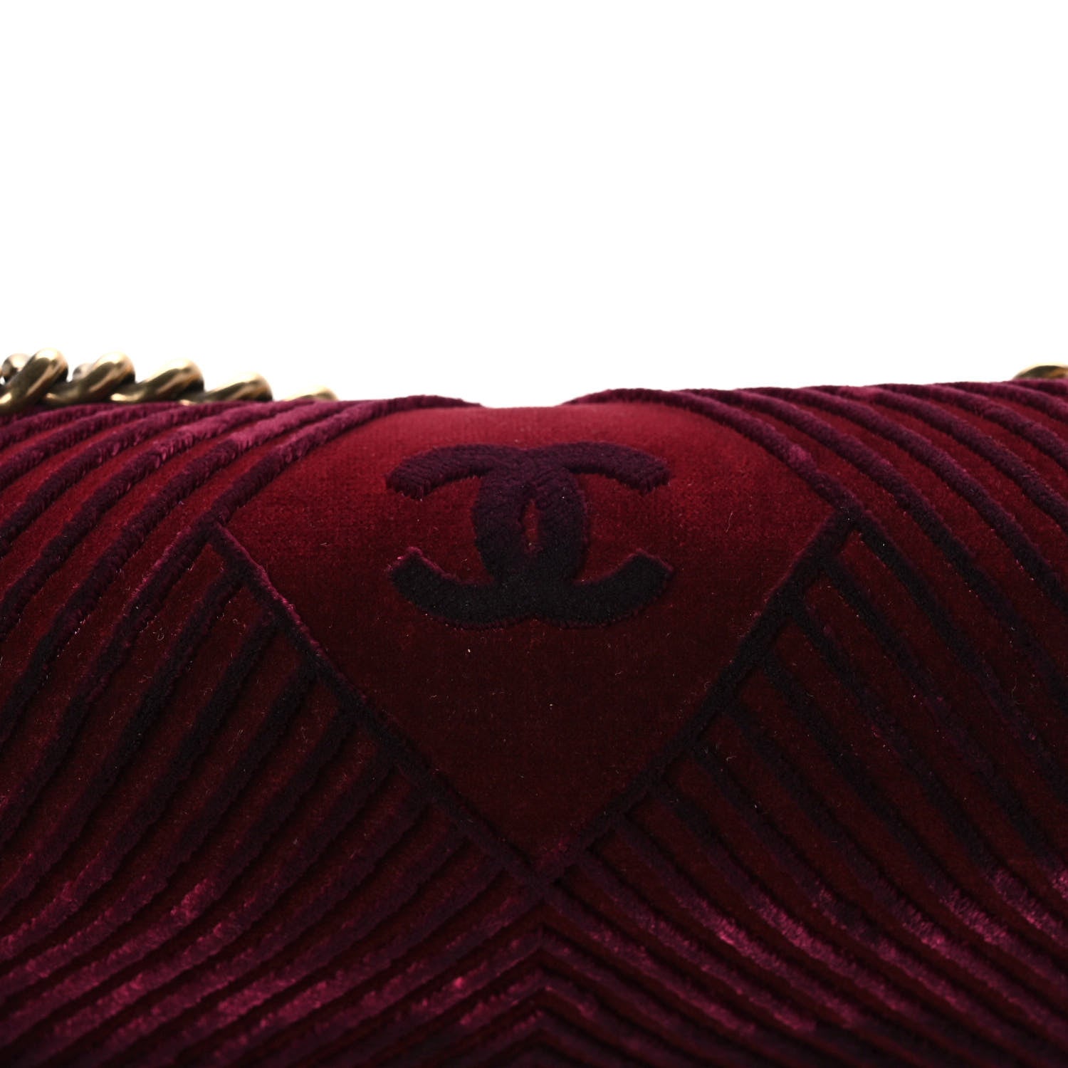 Chanel Velvet Chevron Quilted Medium Boy Flap Burgundy 9 of 16