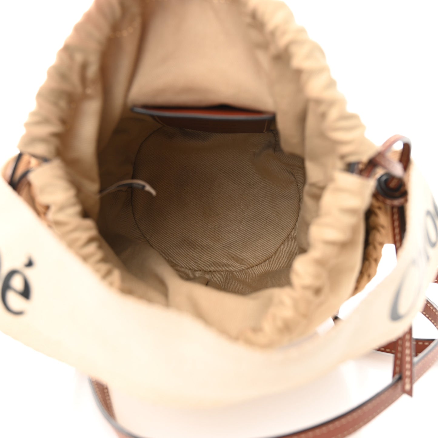 Raffia Calfskin Small Woody Basket Bag Brown