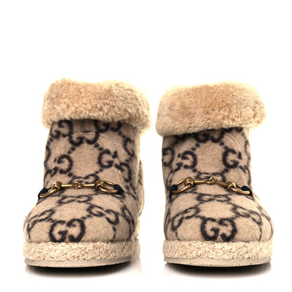 Gucci Covered Wool GG Monogram Womens Fria Horsebit Ankle Boots 37.5 Beige Ebony Butterscotch 2 of 8