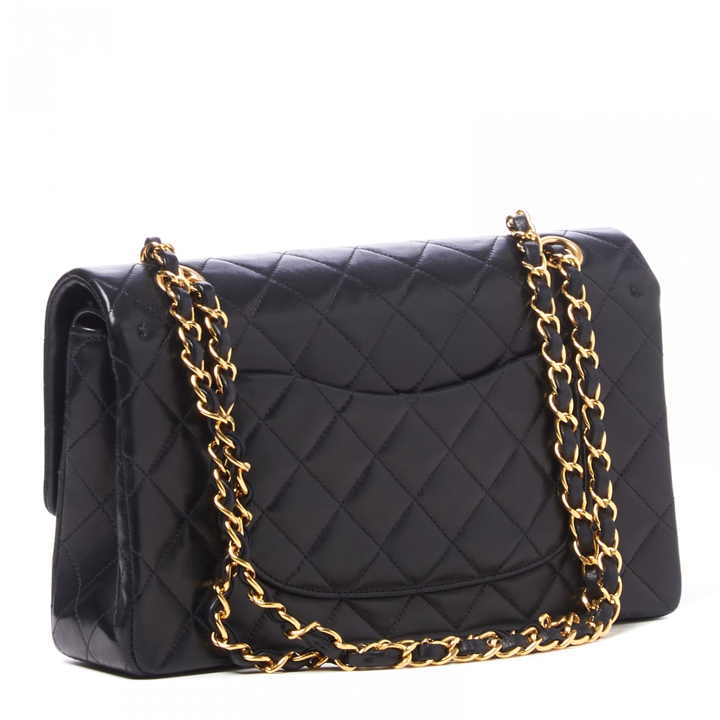 Lambskin Quilted Medium Double Flap Black