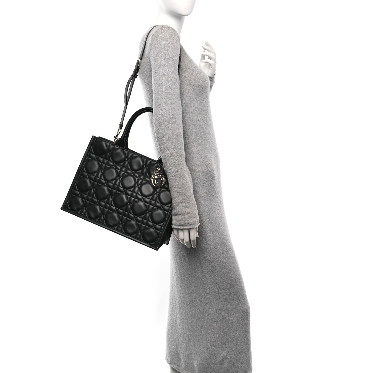 Christian Dior Calfskin Macro Cannage Medium Book Tote Black 2 of 12