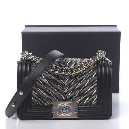 Chanel Calfskin Tweed Chain Chevron Small Boy Flap Black 11 of 11