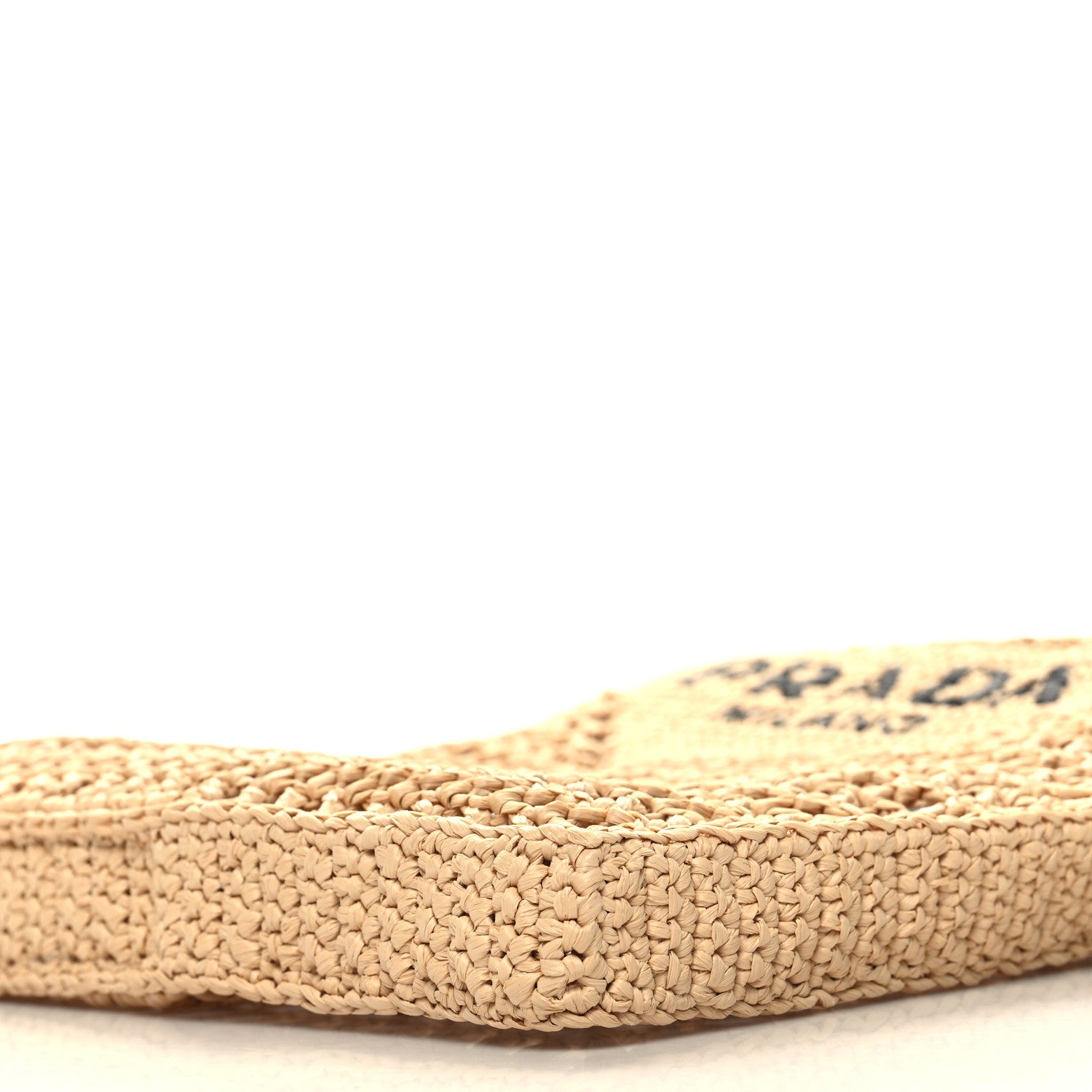 Prada Yarn Raffia Effect Crochet Logo Embroidered Tote Bag Naturale 9 of 9