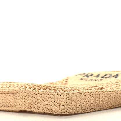 Prada Yarn Raffia Effect Crochet Logo Embroidered Tote Bag Naturale 9 of 9