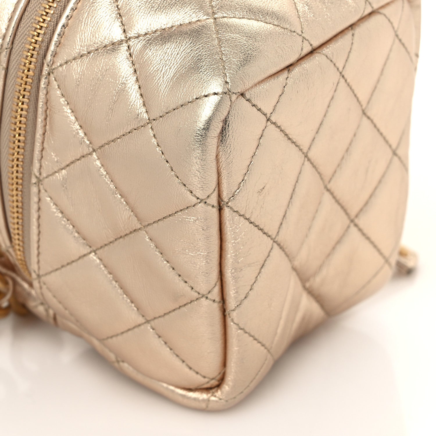 Chanel Metallic Lambskin Quilted Cube Chain Wristlet Case Gold 7 of 8