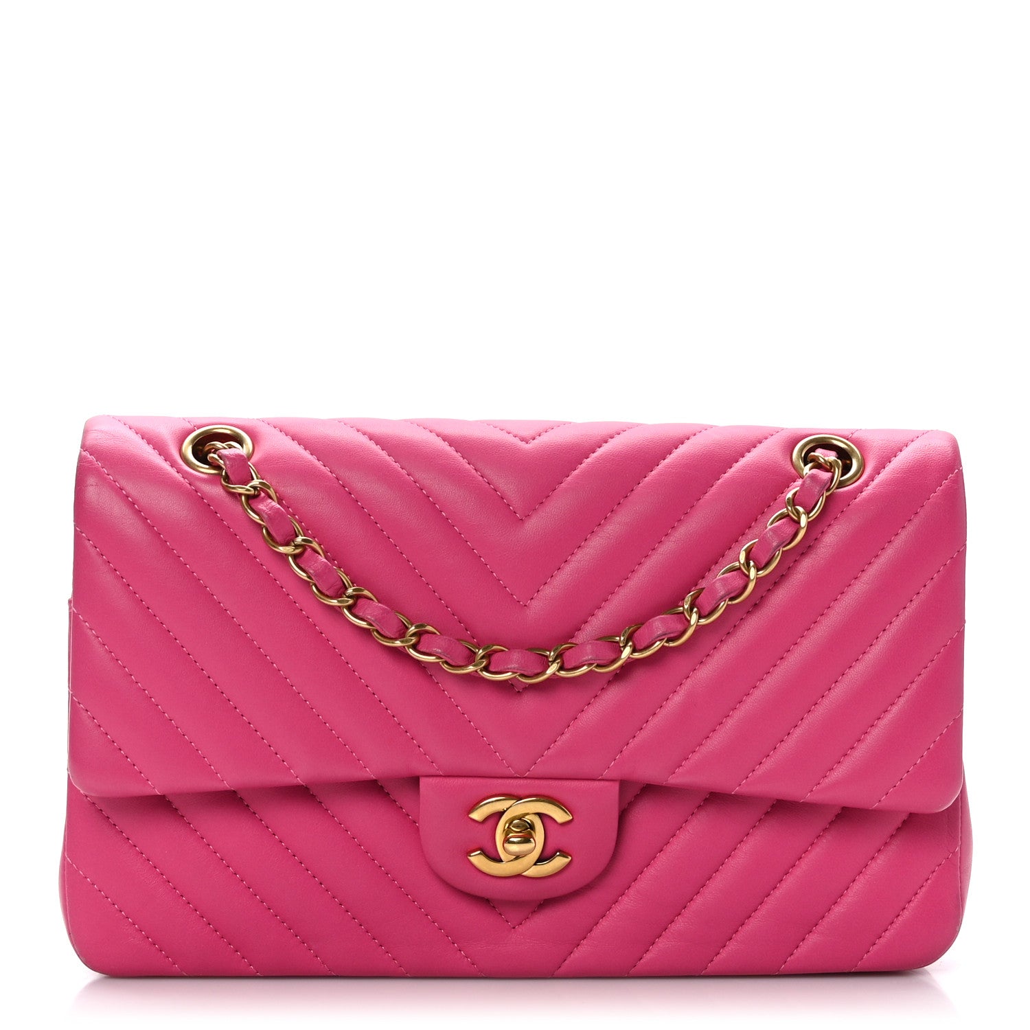 Chanel Lambskin Chevron Quilted Medium Double Flap Pink 1 of 9
