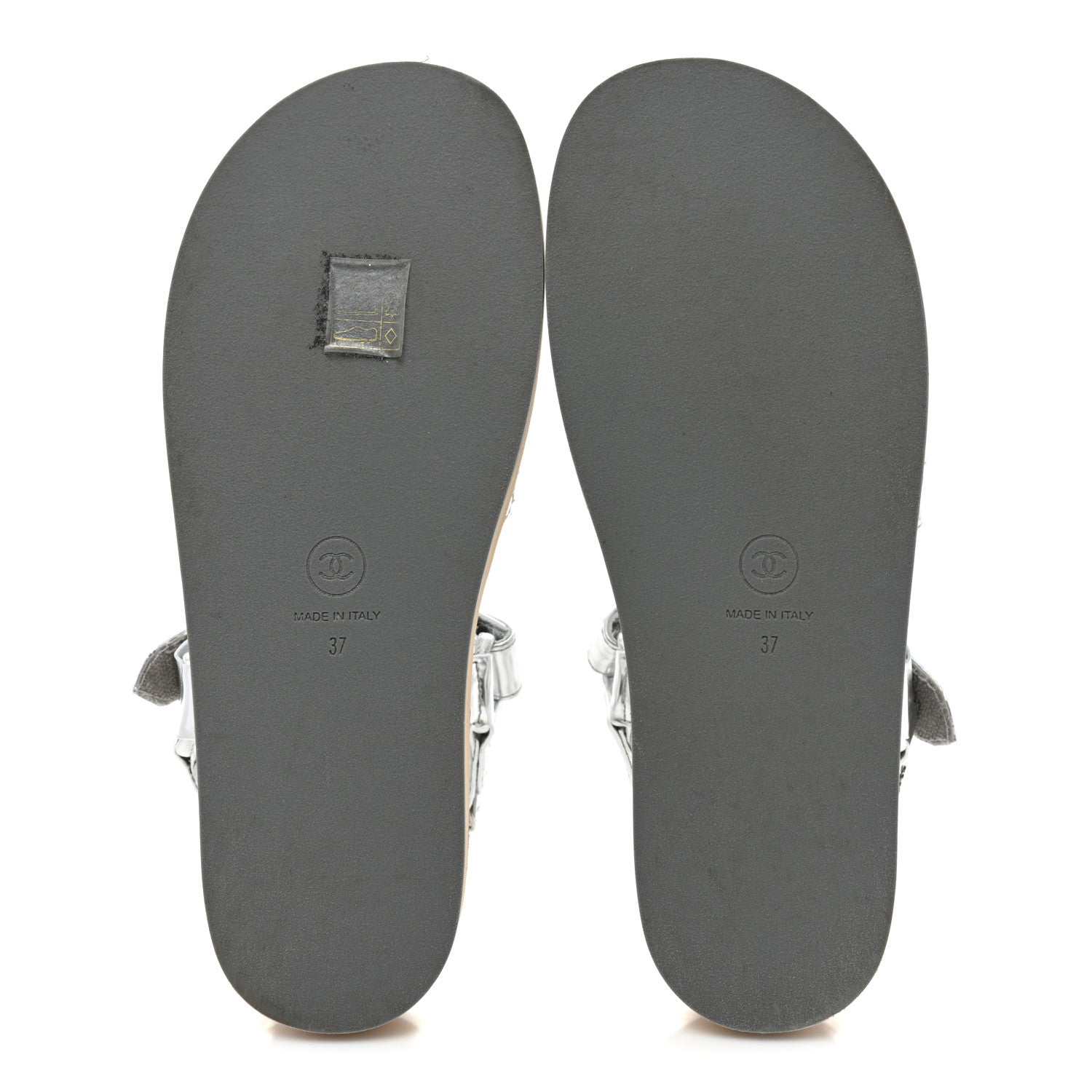 Chanel Metallic Laminated Goastkin Chain Flat Sandals 37 Silver 6 of 11
