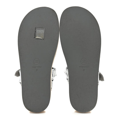 Chanel Metallic Laminated Goastkin Chain Flat Sandals 37 Silver 6 of 11