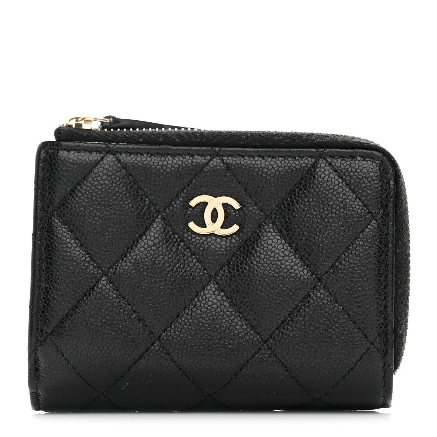 Chanel Caviar Quilted CC Zip Compact Trifold Wallet Black 1 of 12