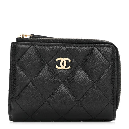 Chanel Caviar Quilted CC Zip Compact Trifold Wallet Black 1 of 12