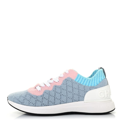 Chanel Mixed Fabrics Knit Sneakers 36.5 Grey Pink Blue 1 of 4