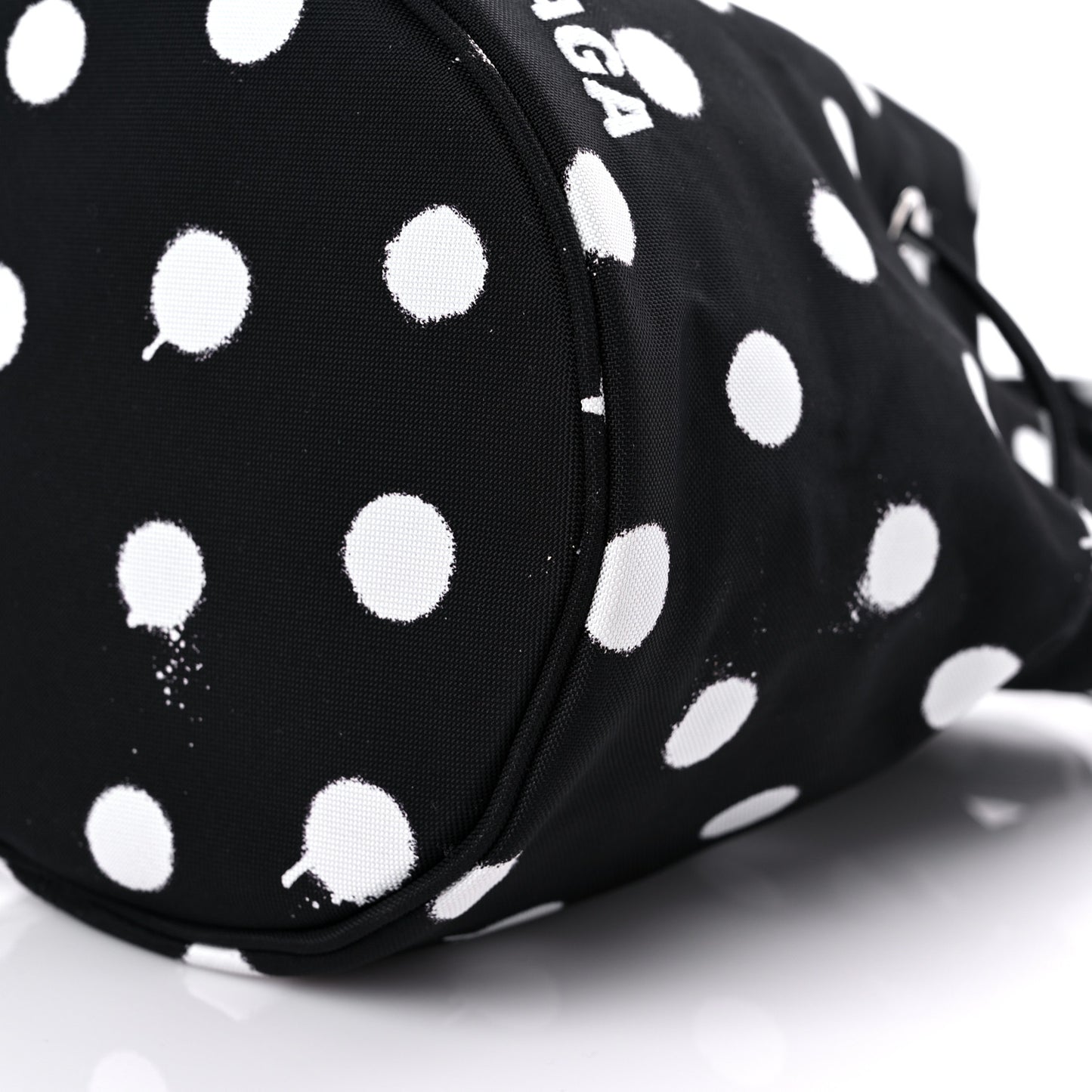 Recycled Sport Nylon Polka Dot Logo Embroidered Wheel Drawstring Bucket Bag Black White