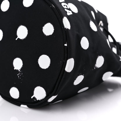 Balenciaga Recycled Sport Nylon Polka Dot Logo Embroidered Wheel Drawstring Bucket Bag Black White 8 of 9