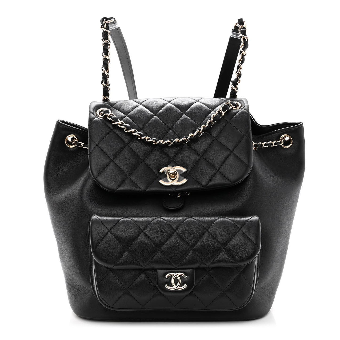 Lambskin Quilted Large Duma Drawstring Backpack Black