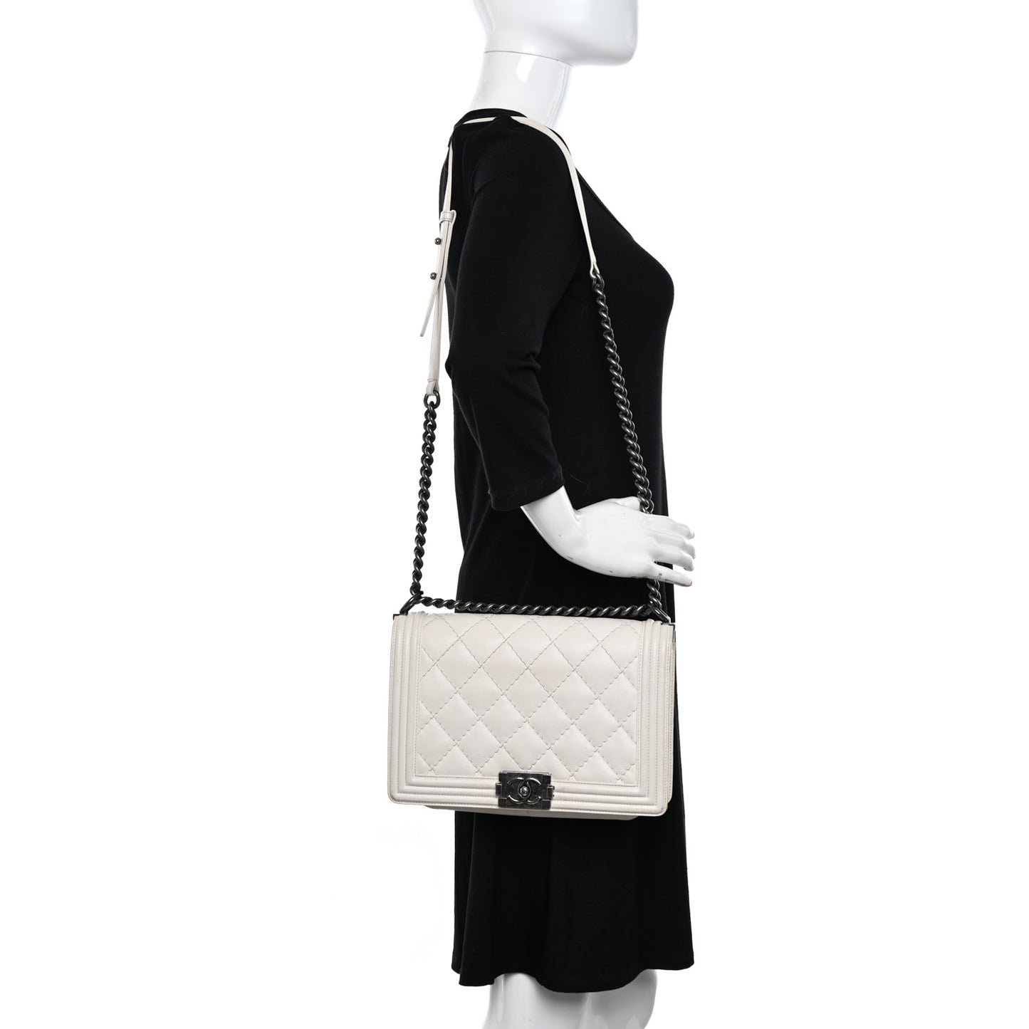Calfskin Double Stitch New Medium Boy Flap White