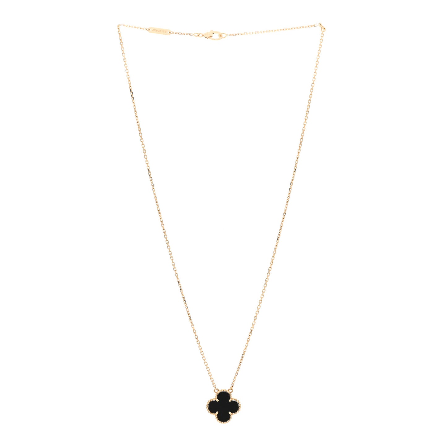 18K Yellow Gold Black Onyx Vintage Alhambra Pendant Necklace