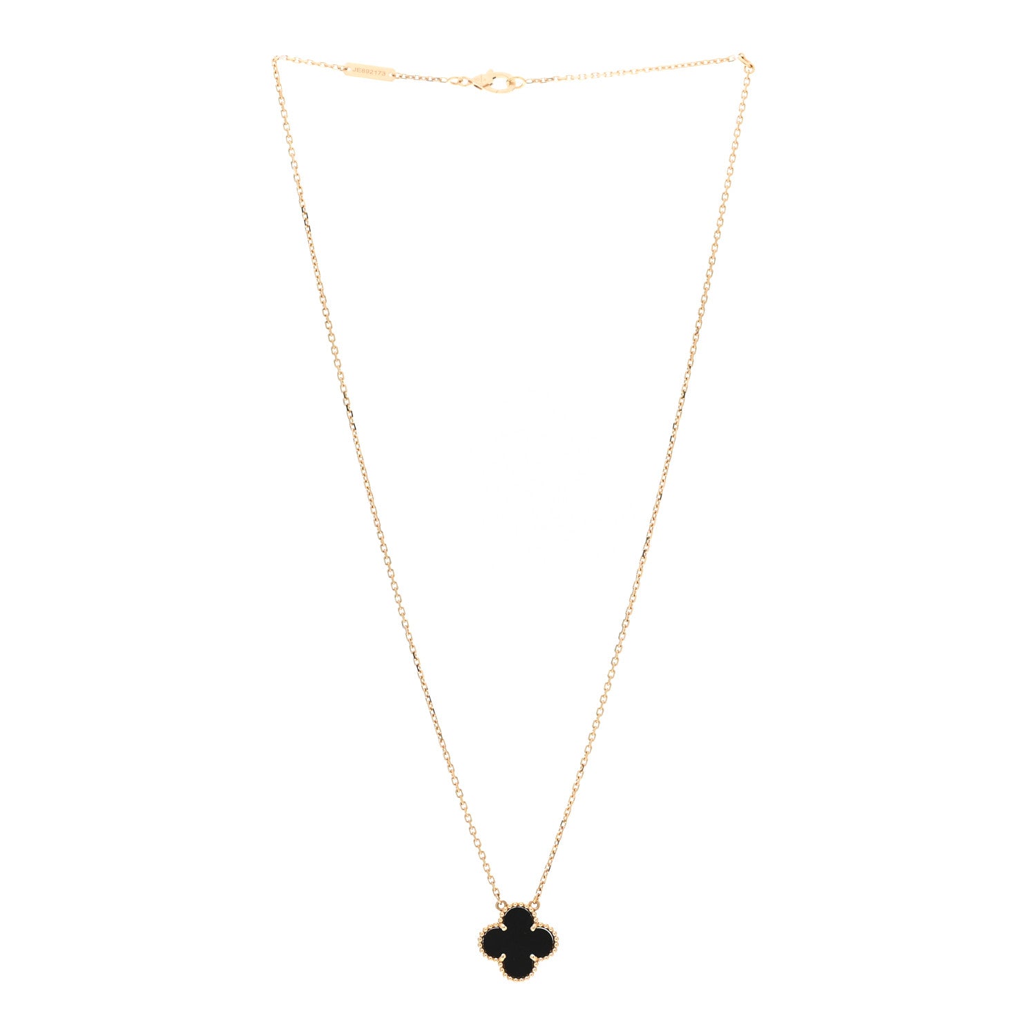 Van Cleef & Arpels 18K Yellow Gold Black Onyx Vintage Alhambra Pendant Necklace 3 of 4