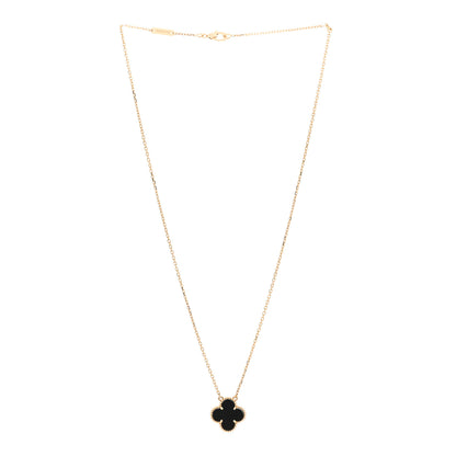 Van Cleef & Arpels 18K Yellow Gold Black Onyx Vintage Alhambra Pendant Necklace 3 of 4