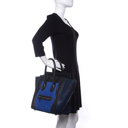 Celine Nubuck Smooth Calfskin Mini Tri-Color Luggage Bright Blue 2 of 9