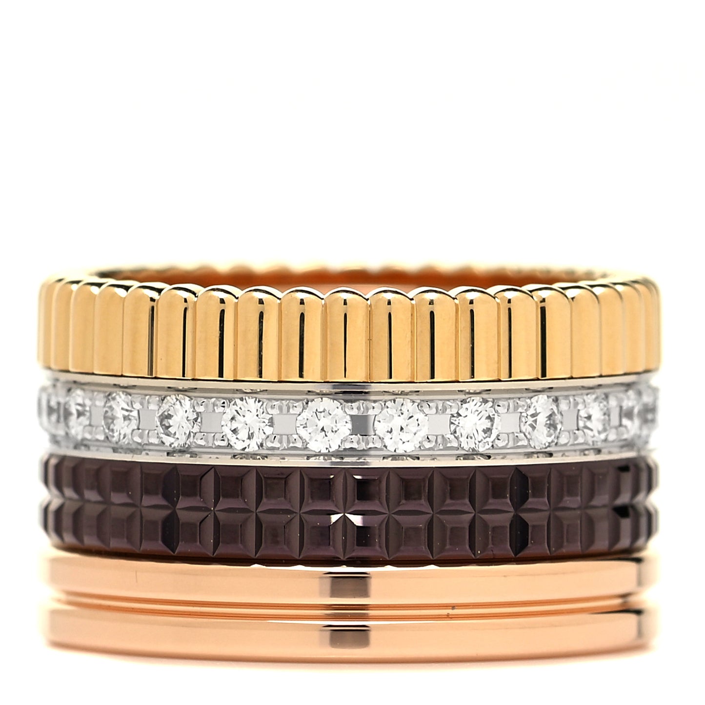 18K Pink Yellow White Gold PVD Diamond Large Quatre Classique Ring 51 5.75