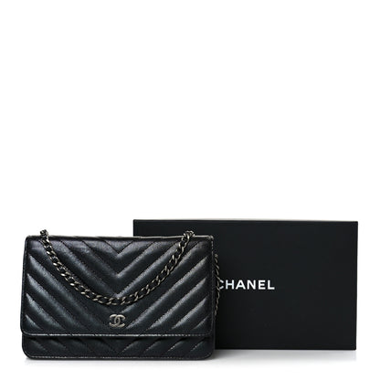 Chanel Iridescent Caviar Chevron Quilted Wallet On Chain WOC Black 12 of 12
