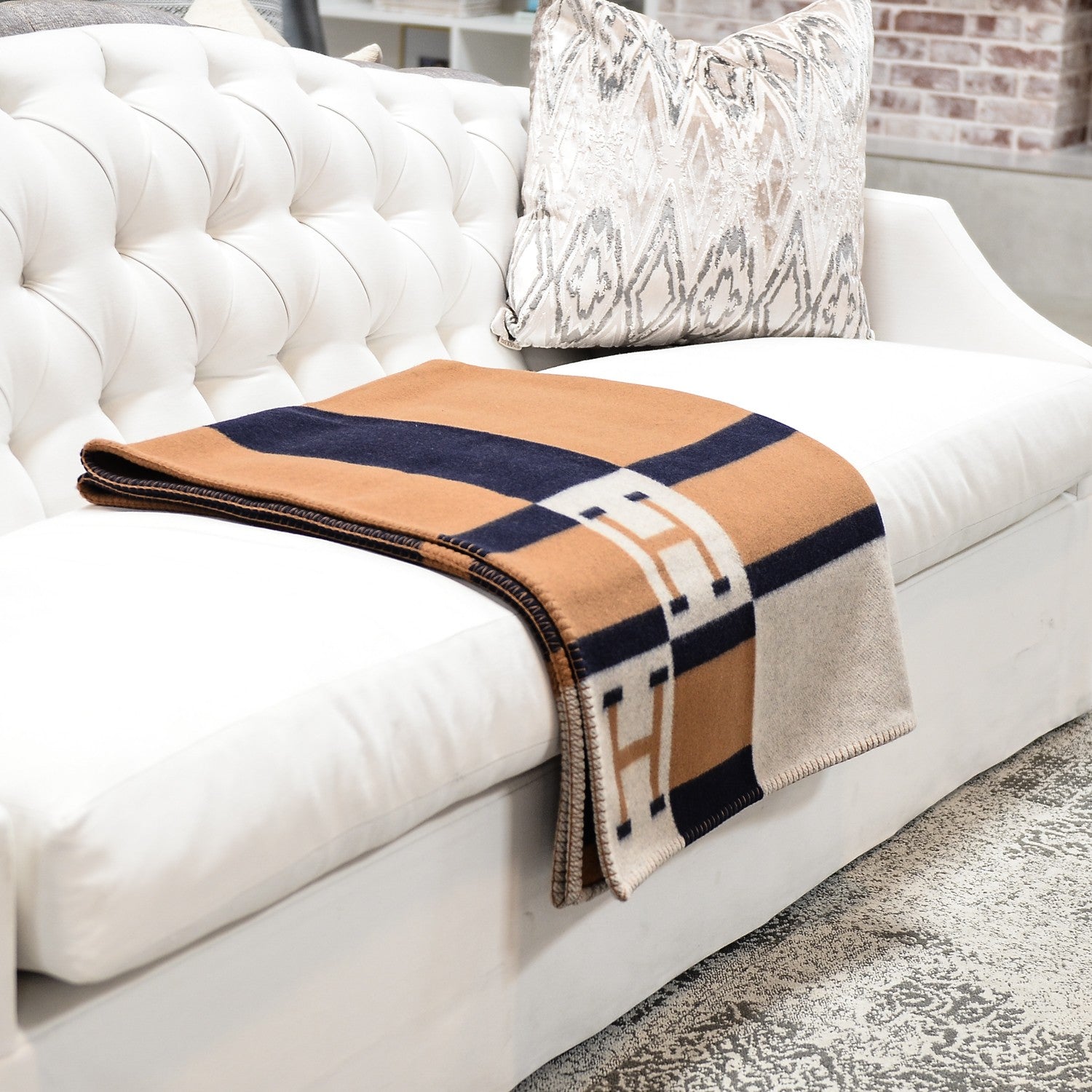 Hermes Wool Cashmere Avalon Bayadere Blanket Indigo Ocre 2 of 4