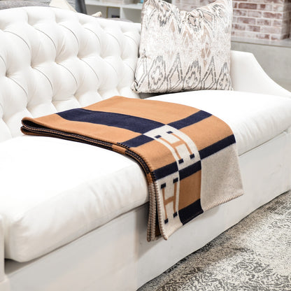 Hermes Wool Cashmere Avalon Bayadere Blanket Indigo Ocre 2 of 4