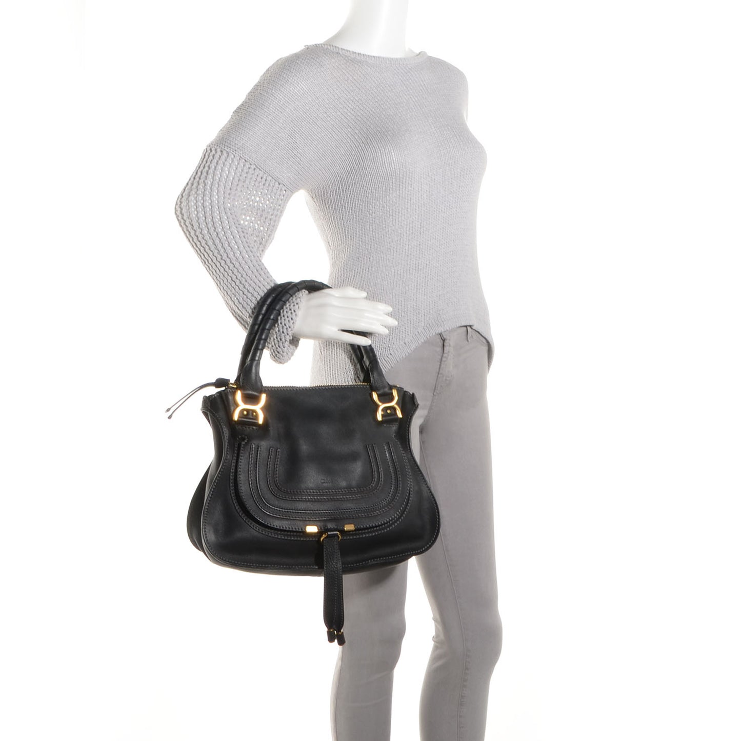 Calfskin Medium Marcie Satchel Black