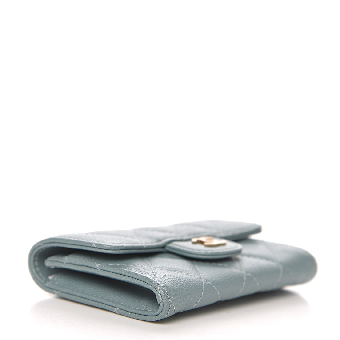 Caviar Quilted Flap Card Holder Wallet Blue