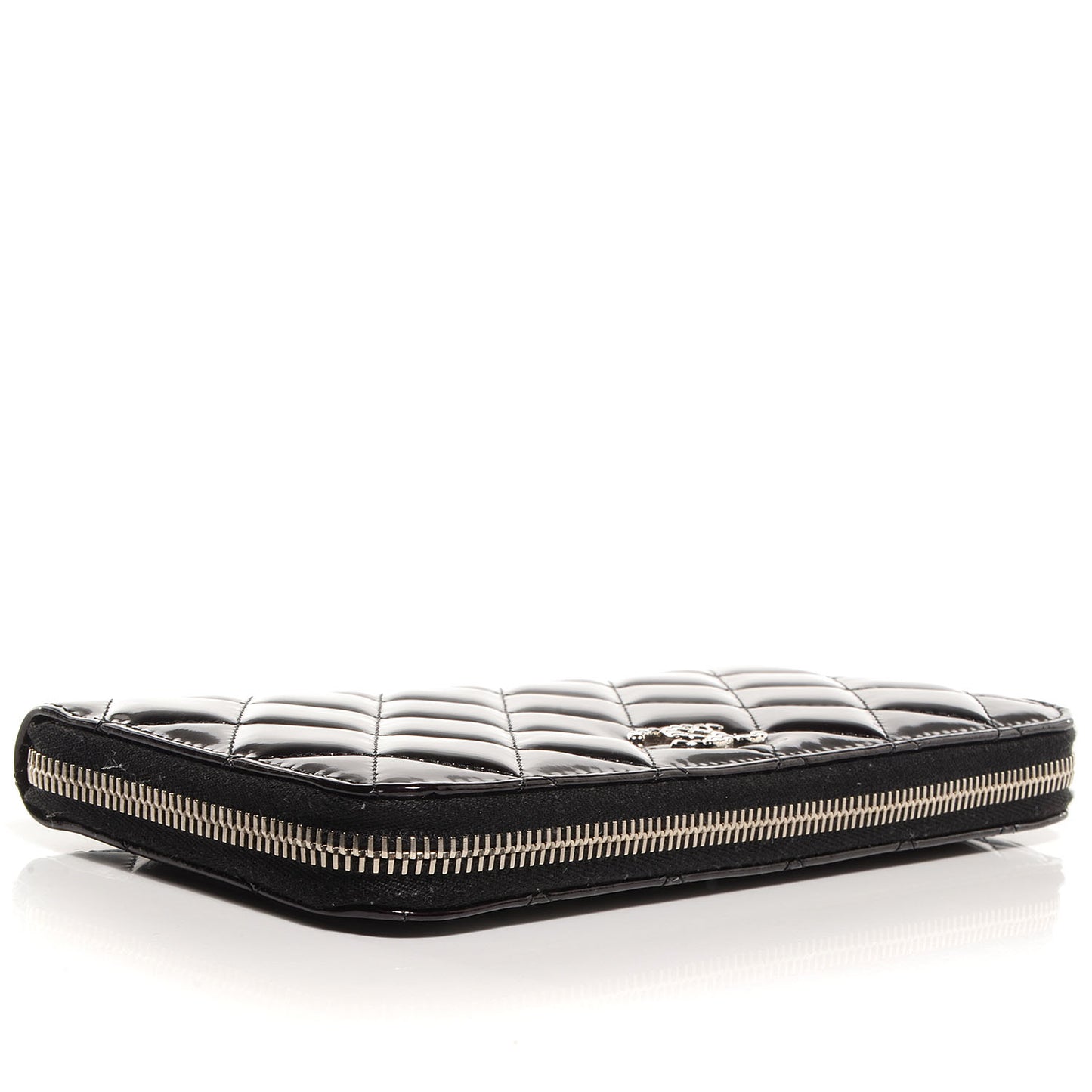 Patent Quilted Brilliant Zip Around Wallet Black