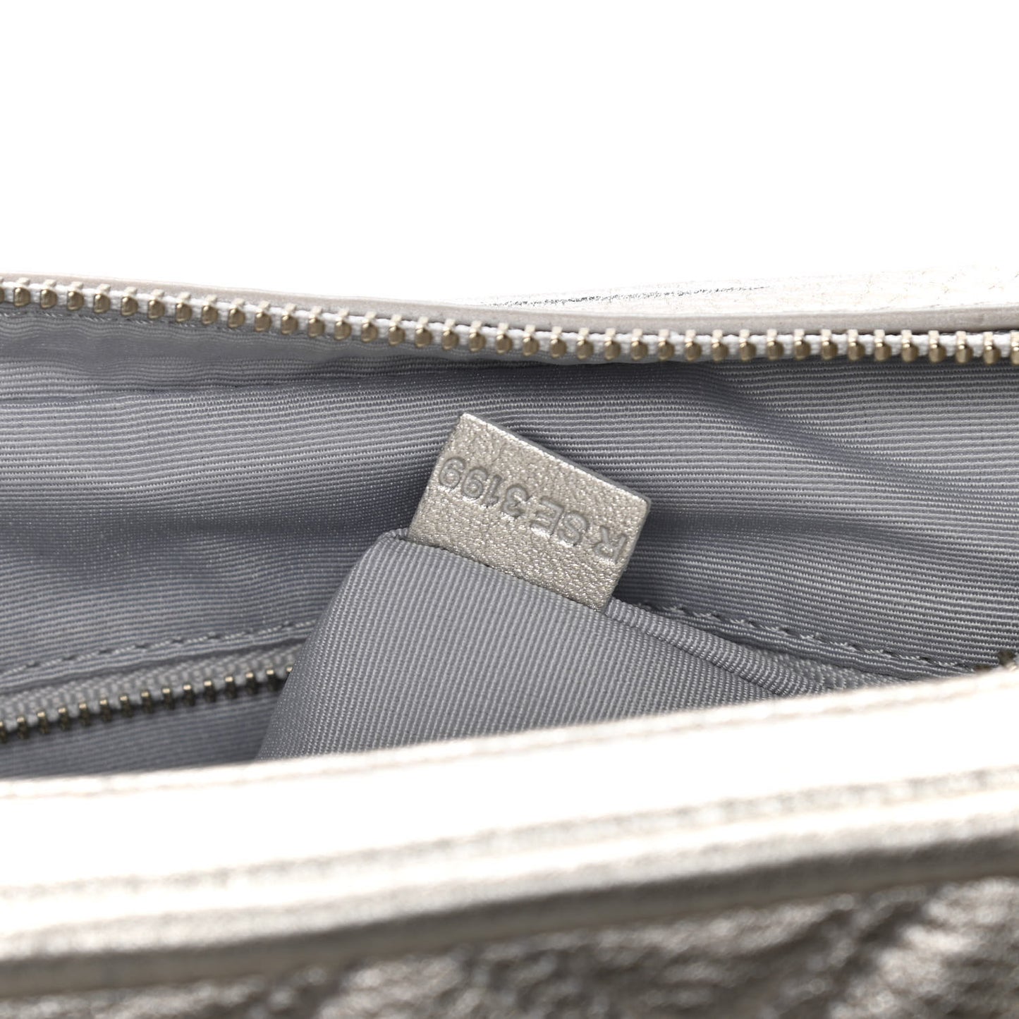 Metallic Grained Calfskin Quilted Double Stitched The Status Shoulder Bag Platinum