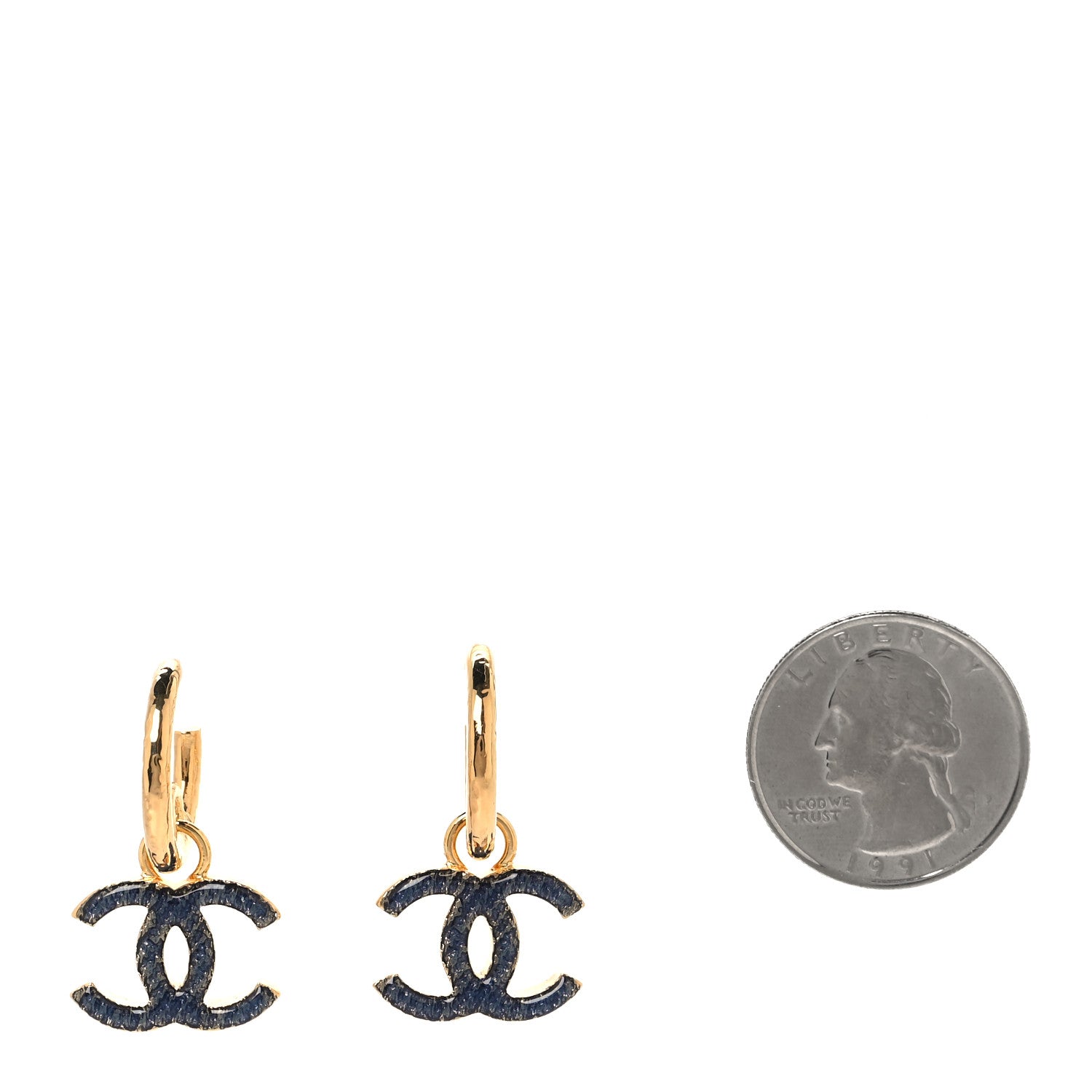 Chanel Metal Enamel CC Denim Drop Earrings Gold Blue 2 of 5