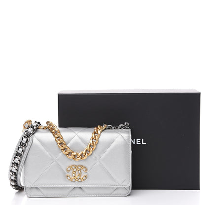 Chanel Metallic Goatskin Quilted 19 Wallet On Chain WOC Silver 13 of 13