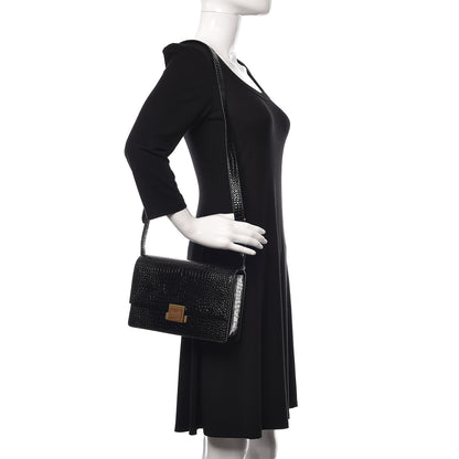 Saint Laurent Calfskin Crocodile Embossed Medium Bellechasse Satchel Black 2 of 14