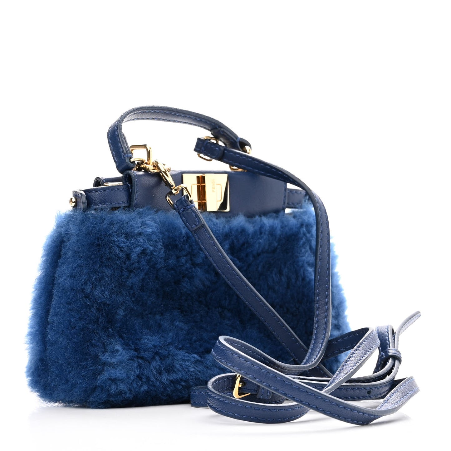 Shearling Shiny Nappa Micro Peekaboo Iconic Satchel Blue