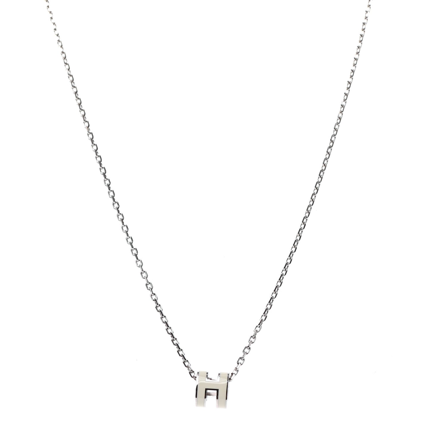 Lacquered Palladium Mini Pop H Pendant Necklace White