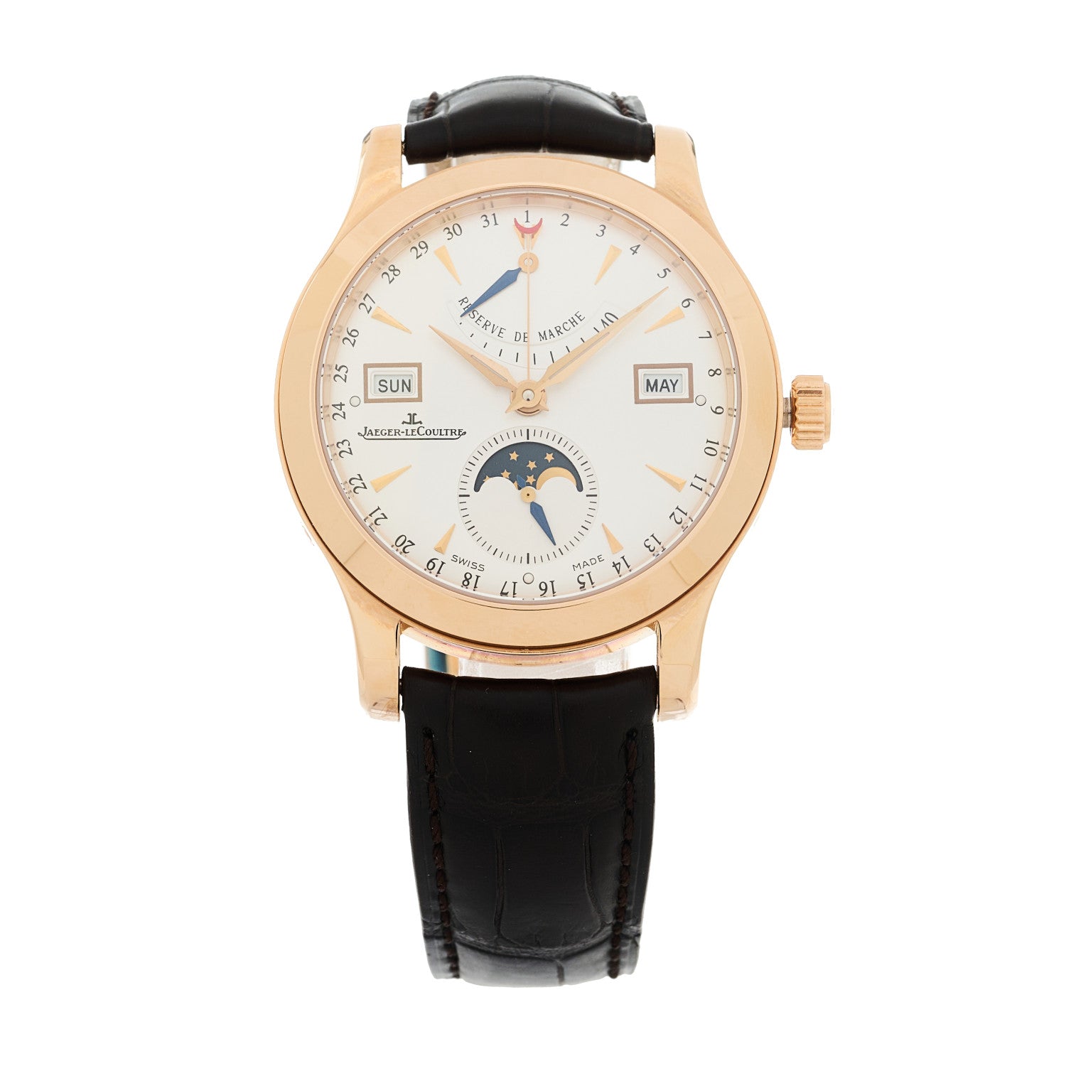 Jaeger-LeCoultre 18K Rose Gold Alligator 37mm Master Calendar Moon Phase Automatic Watch Silver Q151242A 1 of 4