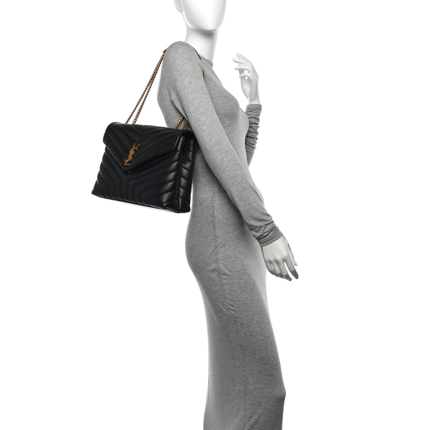 Calfskin Y Quilted Monogram Medium Loulou Chain Satchel Black